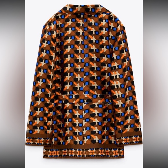 Zara Satin Printed Blazer with Belt Size Large - Picture 6 of 8